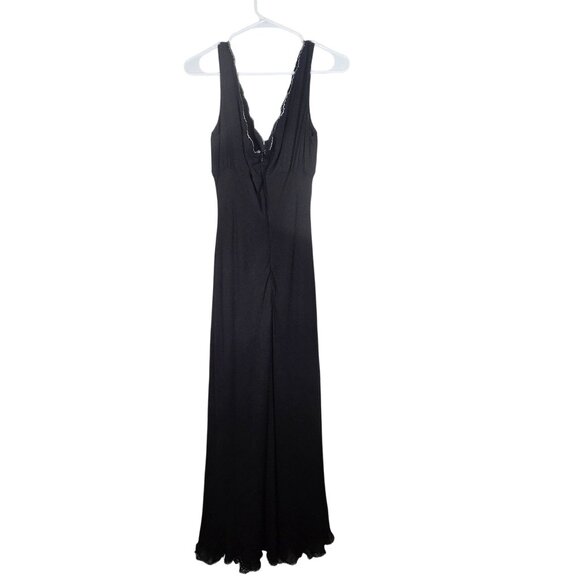 ECI New York Women Black 100% Silk Embroidered Slip Dress 12 Quite Luxury Y2K - Picture 3 of 12